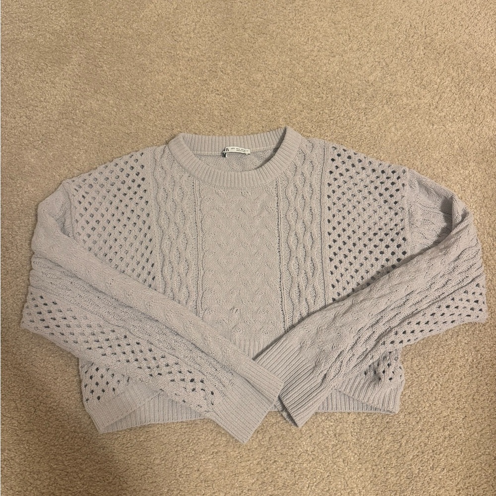 Zara Light Gray Cable Knit Sweater
